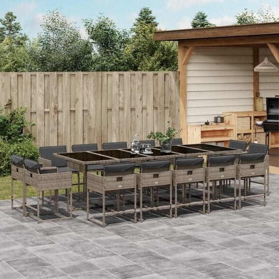 vidaXL 9-tlg. Garten-Essgruppe mit Kissen Schwarz Poly Rattan