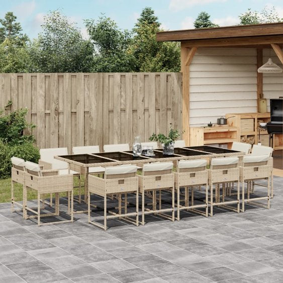 vidaXL 9-tlg. Garten-Essgruppe mit Kissen Schwarz Poly Rattan
