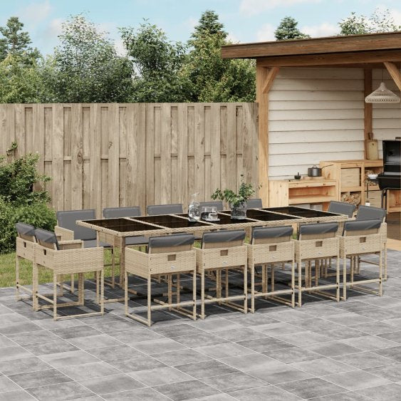 vidaXL 9-tlg. Garten-Essgruppe mit Kissen Schwarz Poly Rattan