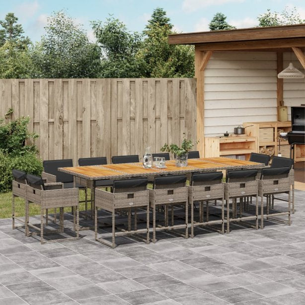 vidaXL 9-tlg. Garten-Essgruppe mit Kissen Schwarz Poly Rattan