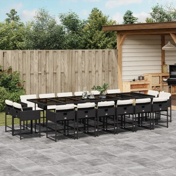 vidaXL 9-tlg. Garten-Essgruppe mit Kissen Schwarz Poly Rattan