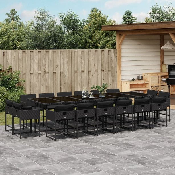 vidaXL 9-tlg. Garten-Essgruppe mit Kissen Schwarz Poly Rattan