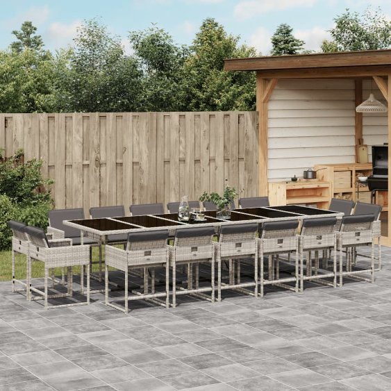 vidaXL 9-tlg. Garten-Essgruppe mit Kissen Schwarz Poly Rattan
