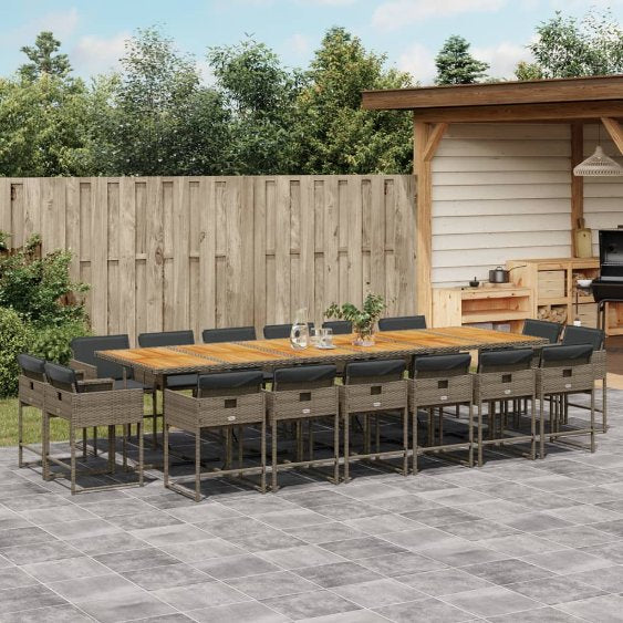 vidaXL 9-tlg. Garten-Essgruppe mit Kissen Schwarz Poly Rattan