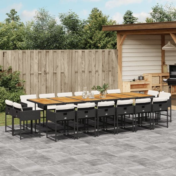 vidaXL 9-tlg. Garten-Essgruppe mit Kissen Schwarz Poly Rattan