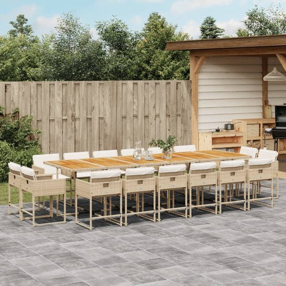 vidaXL 9-tlg. Garten-Essgruppe mit Kissen Schwarz Poly Rattan