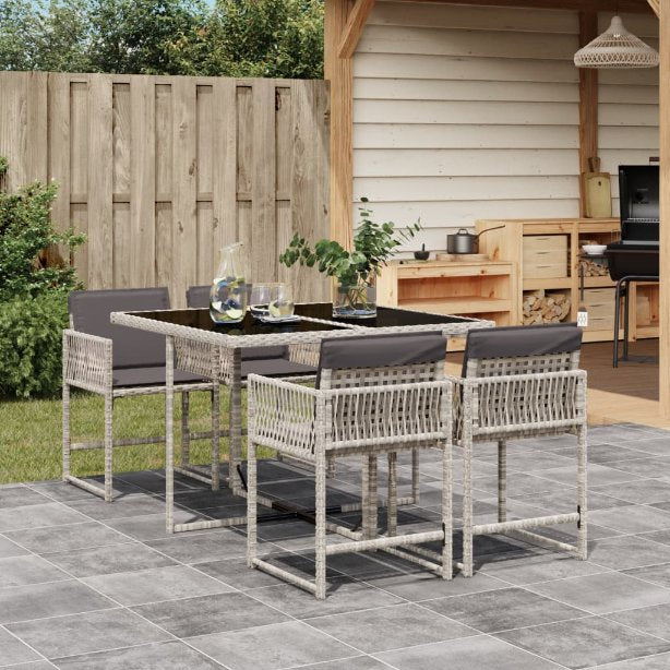 vidaXL 5-tlg. Garten-Essgruppe mit Kissen Schwarz Poly Rattan