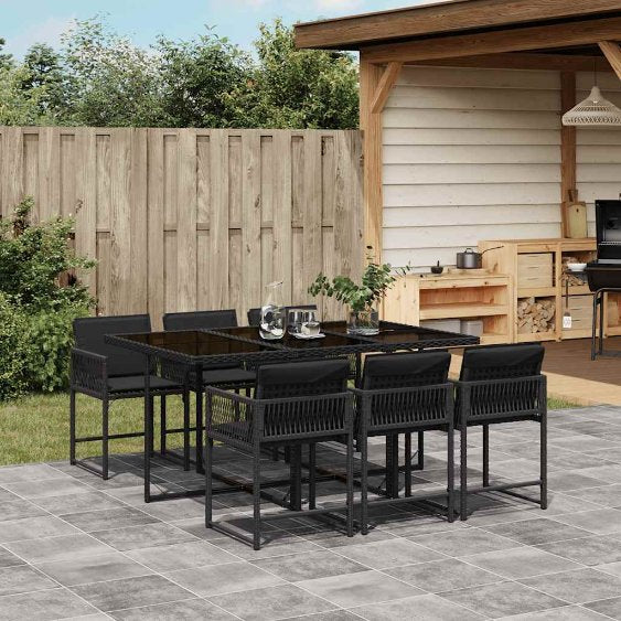 vidaXL 5-tlg. Garten-Essgruppe mit Kissen Schwarz Poly Rattan
