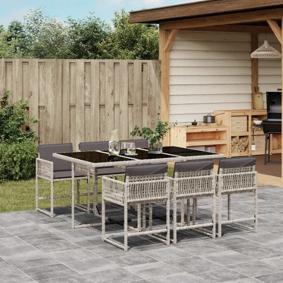 vidaXL 5-tlg. Garten-Essgruppe mit Kissen Schwarz Poly Rattan