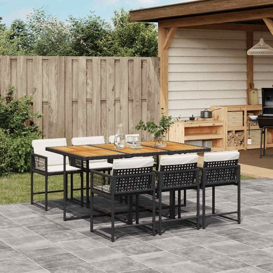 vidaXL 5-tlg. Garten-Essgruppe mit Kissen Schwarz Poly Rattan