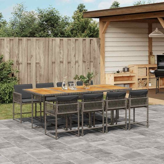 vidaXL 5-tlg. Garten-Essgruppe mit Kissen Schwarz Poly Rattan