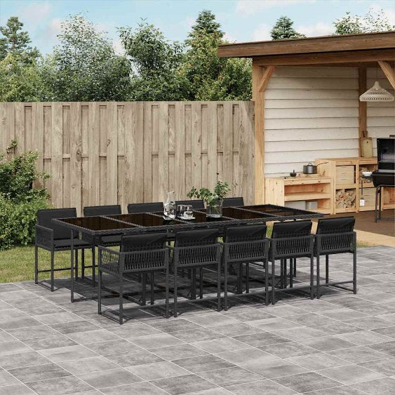 vidaXL 5-tlg. Garten-Essgruppe mit Kissen Schwarz Poly Rattan