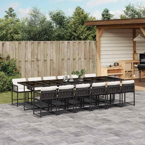 vidaXL 5-tlg. Garten-Essgruppe mit Kissen Schwarz Poly Rattan