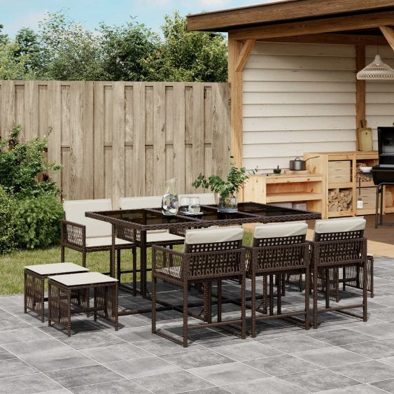 vidaXL 9-tlg. Garten-Essgruppe mit Kissen Schwarz Poly Rattan