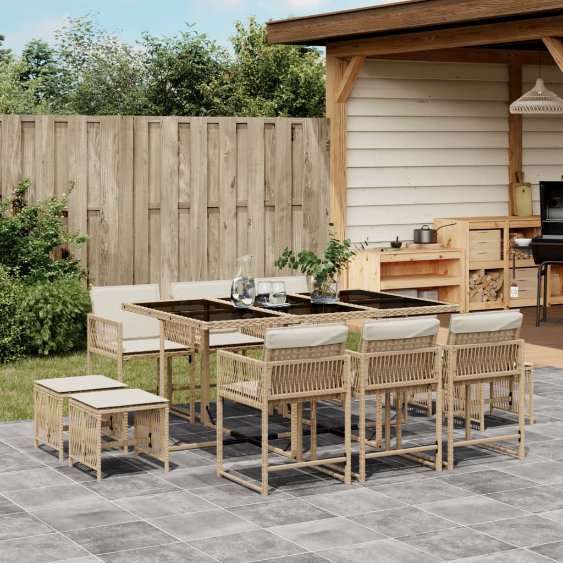 vidaXL 9-tlg. Garten-Essgruppe mit Kissen Schwarz Poly Rattan