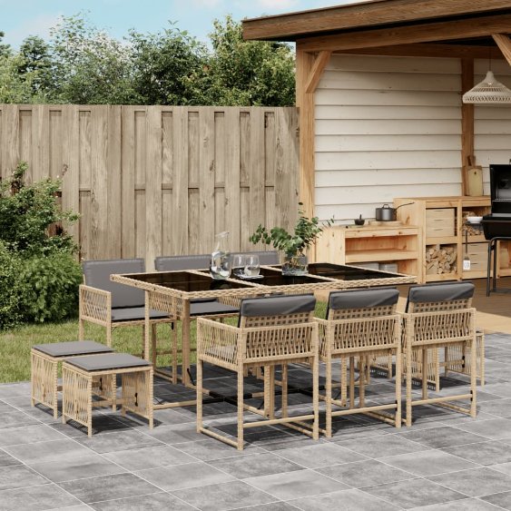 vidaXL 9-tlg. Garten-Essgruppe mit Kissen Schwarz Poly Rattan