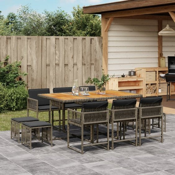 vidaXL 9-tlg. Garten-Essgruppe mit Kissen Schwarz Poly Rattan