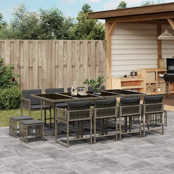 vidaXL 9-tlg. Garten-Essgruppe mit Kissen Schwarz Poly Rattan