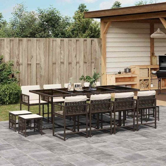 vidaXL 9-tlg. Garten-Essgruppe mit Kissen Schwarz Poly Rattan