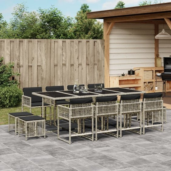vidaXL 9-tlg. Garten-Essgruppe mit Kissen Schwarz Poly Rattan