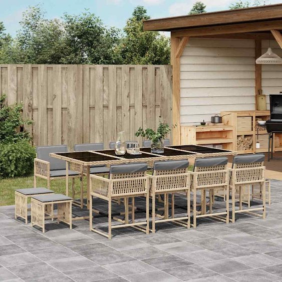 vidaXL 9-tlg. Garten-Essgruppe mit Kissen Schwarz Poly Rattan