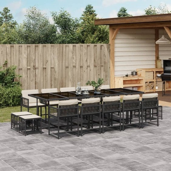 vidaXL 9-tlg. Garten-Essgruppe mit Kissen Schwarz Poly Rattan