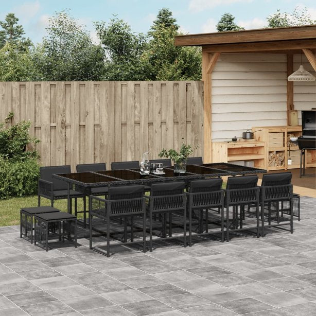 vidaXL 9-tlg. Garten-Essgruppe mit Kissen Schwarz Poly Rattan