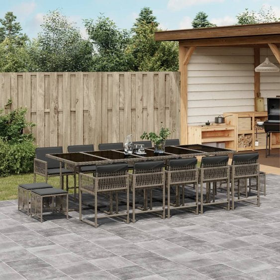 vidaXL 9-tlg. Garten-Essgruppe mit Kissen Schwarz Poly Rattan