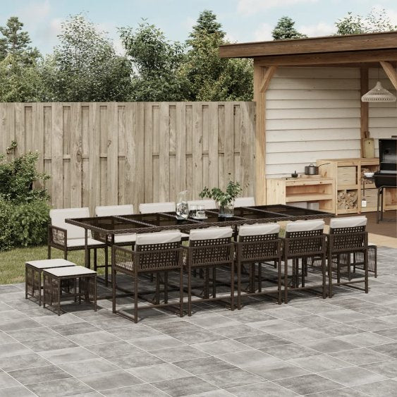 vidaXL 9-tlg. Garten-Essgruppe mit Kissen Schwarz Poly Rattan