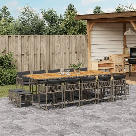 vidaXL 9-tlg. Garten-Essgruppe mit Kissen Schwarz Poly Rattan