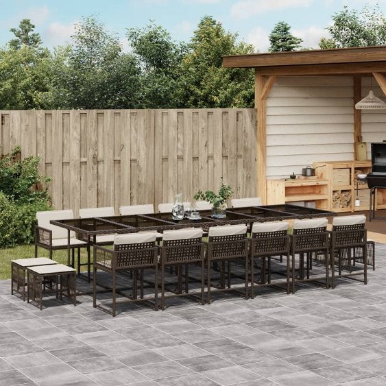 vidaXL 9-tlg. Garten-Essgruppe mit Kissen Schwarz Poly Rattan