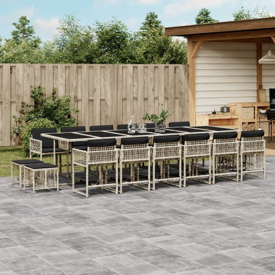 vidaXL 9-tlg. Garten-Essgruppe mit Kissen Schwarz Poly Rattan