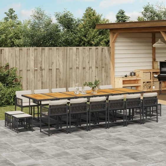 vidaXL 9-tlg. Garten-Essgruppe mit Kissen Schwarz Poly Rattan