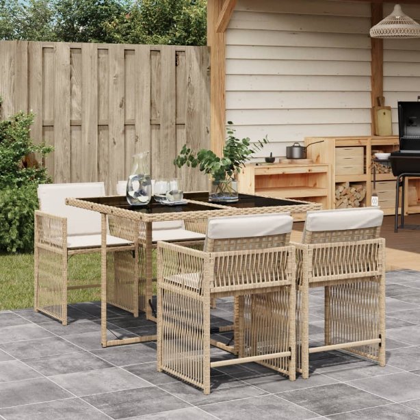 vidaXL 5-tlg. Garten-Essgruppe mit Kissen Schwarz Poly Rattan