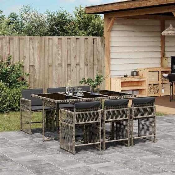 vidaXL 5-tlg. Garten-Essgruppe mit Kissen Schwarz Poly Rattan