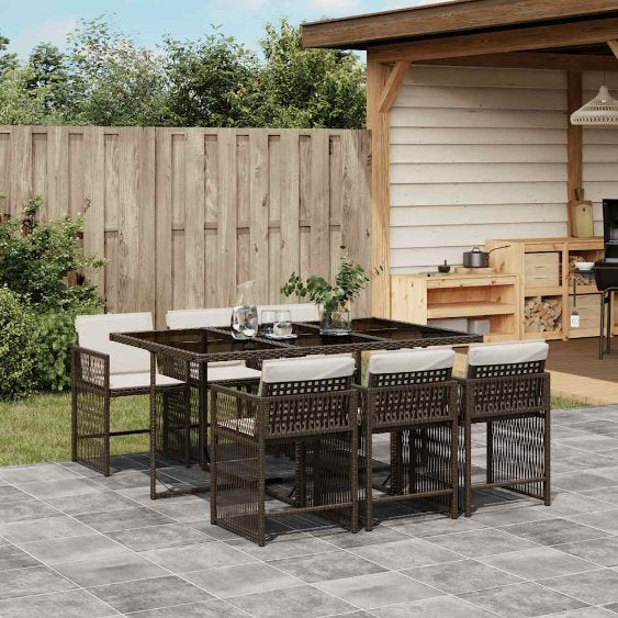 vidaXL 5-tlg. Garten-Essgruppe mit Kissen Schwarz Poly Rattan