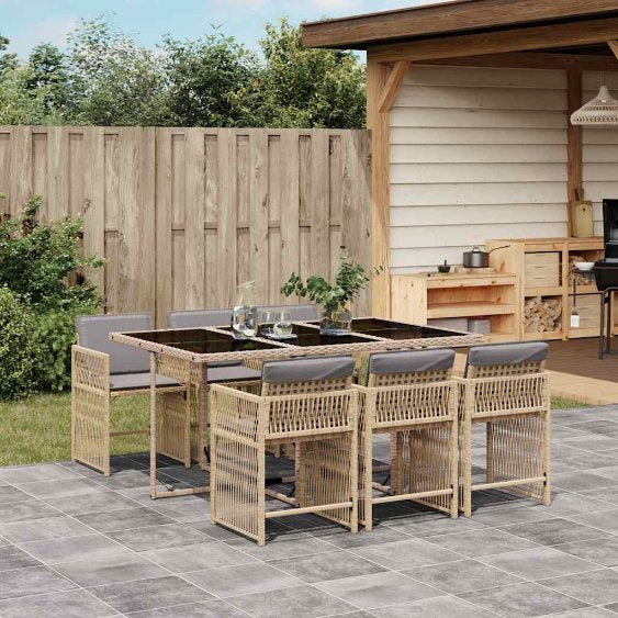 vidaXL 5-tlg. Garten-Essgruppe mit Kissen Schwarz Poly Rattan