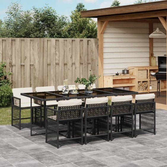 vidaXL 5-tlg. Garten-Essgruppe mit Kissen Schwarz Poly Rattan