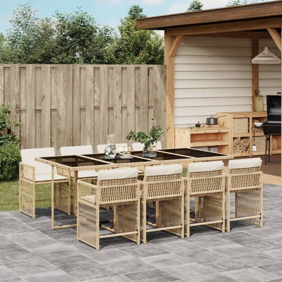 vidaXL 5-tlg. Garten-Essgruppe mit Kissen Schwarz Poly Rattan