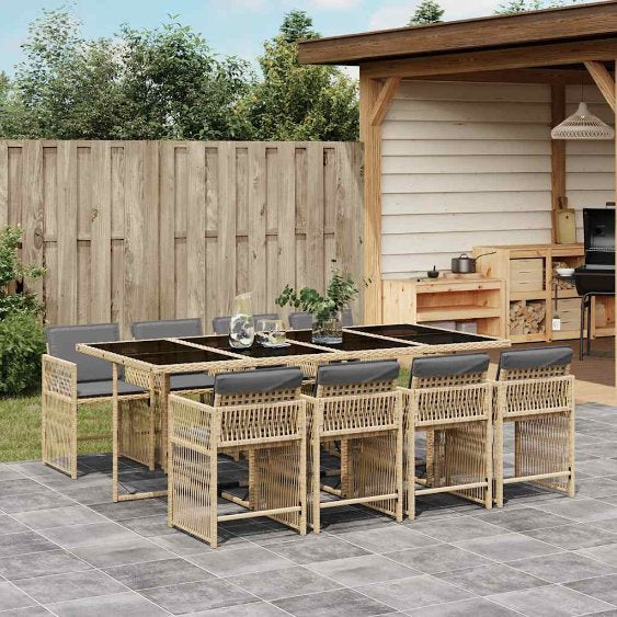vidaXL 5-tlg. Garten-Essgruppe mit Kissen Schwarz Poly Rattan