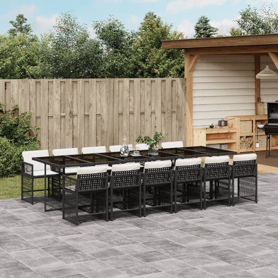 vidaXL 5-tlg. Garten-Essgruppe mit Kissen Schwarz Poly Rattan