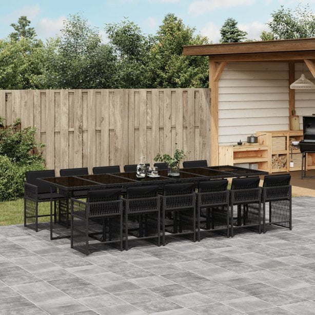 vidaXL 5-tlg. Garten-Essgruppe mit Kissen Schwarz Poly Rattan