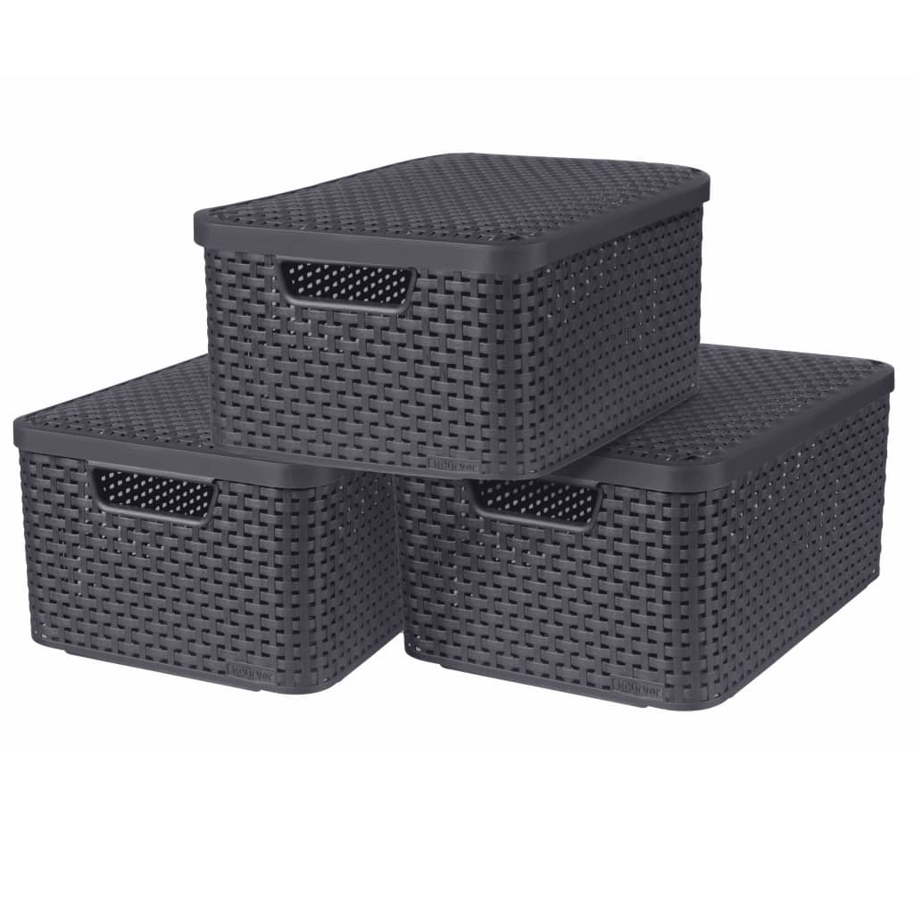 Storage boxes with lid Style 3 pcs. Size M Anthracite