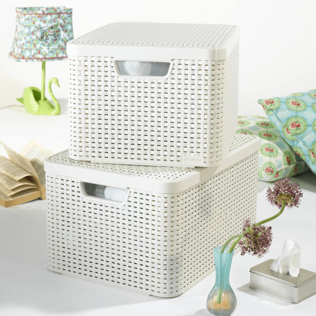 Storage box with lid Style L 30L cream white