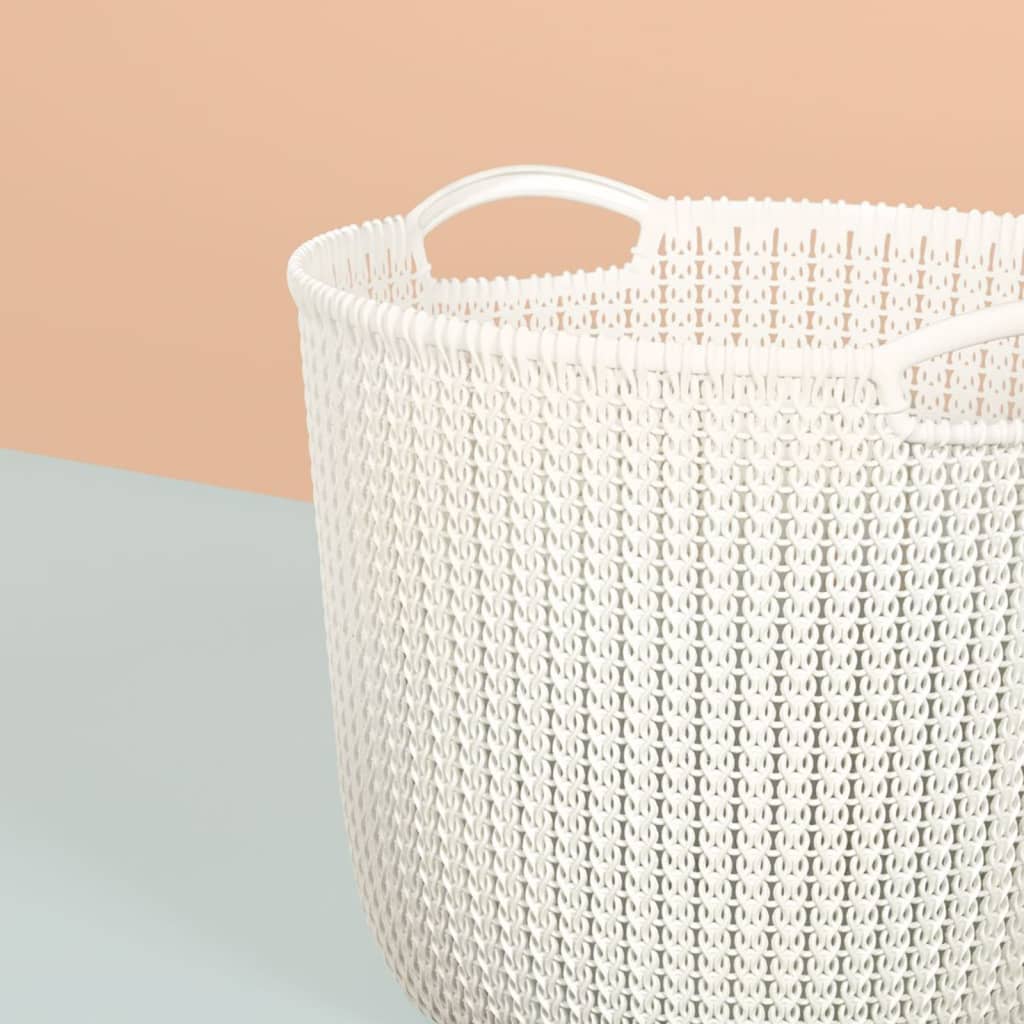 Laundry Basket Knit Round L 30L Cream White