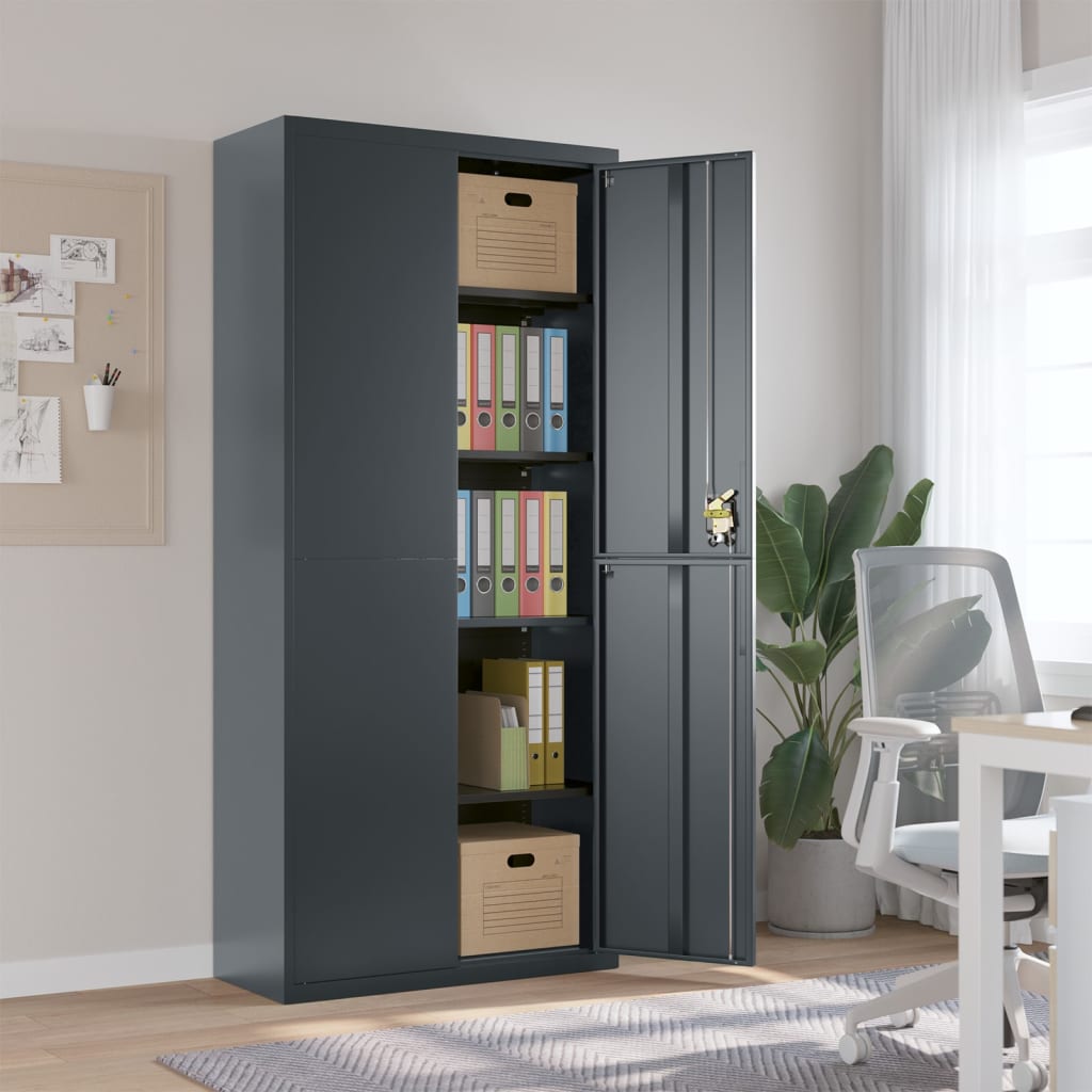 vidaXL Aktenschrank mit 2 Türen Grau 90 cm Stahl
