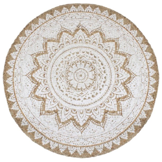 vidaXL Teppich Jute Geflochten Bedruckt  90 cm Rund
