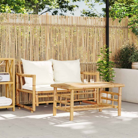 vidaXL 2-tlg. Garten-Lounge-Set mit Dunkelgrauen Kissen Bambus