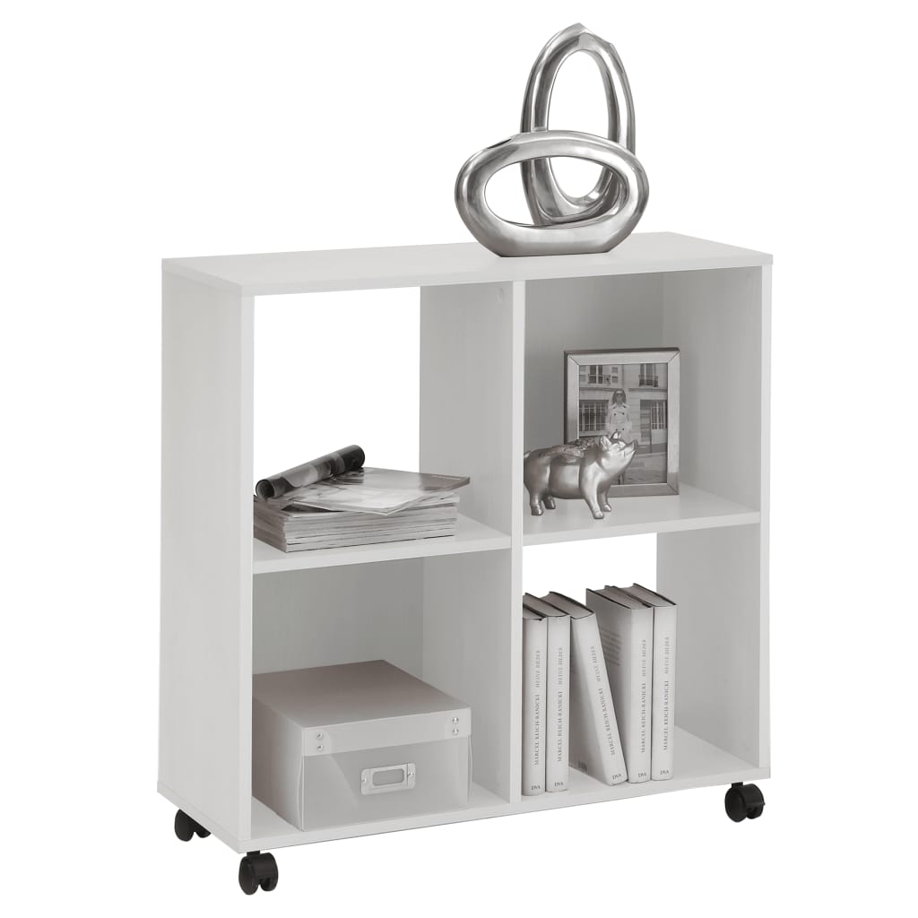 Shelf on wheels with 4 compartments white