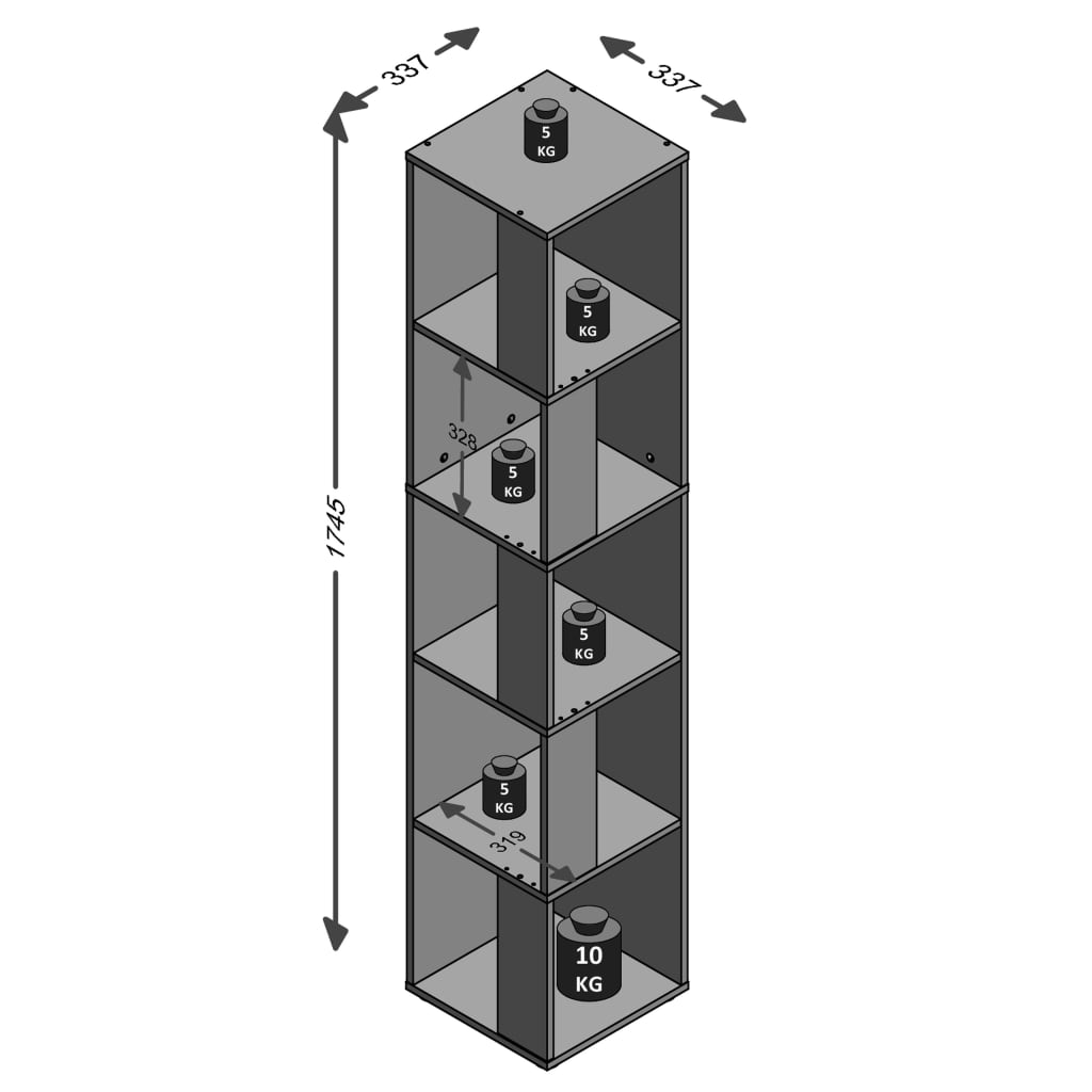 Corner shelf with 10 side compartments white